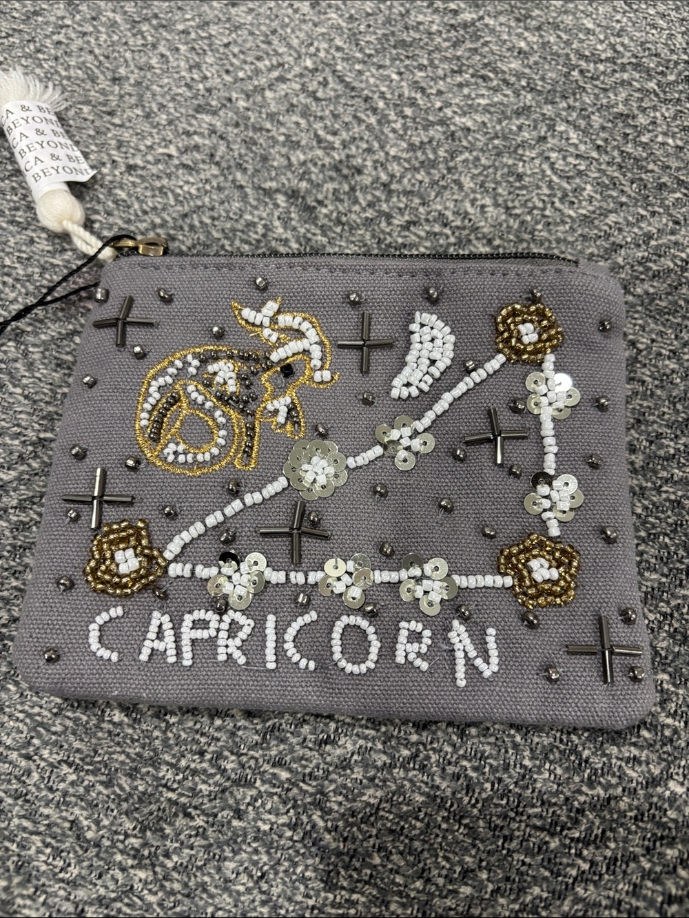 Beaded Capricorn Cosmetic Pouch - Gray